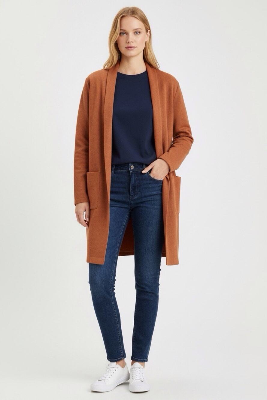 Long Brown Women's Cardigan with Pockets
